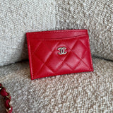 CHANEL Wallet 22S Red Caviar Quilted Card Holder LGHW - Redeluxe