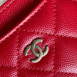 CHANEL Wallet 22S Red Caviar Quilted Card Holder LGHW - Redeluxe