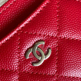 CHANEL Wallet 22S Red Caviar Quilted Card Holder LGHW - Redeluxe