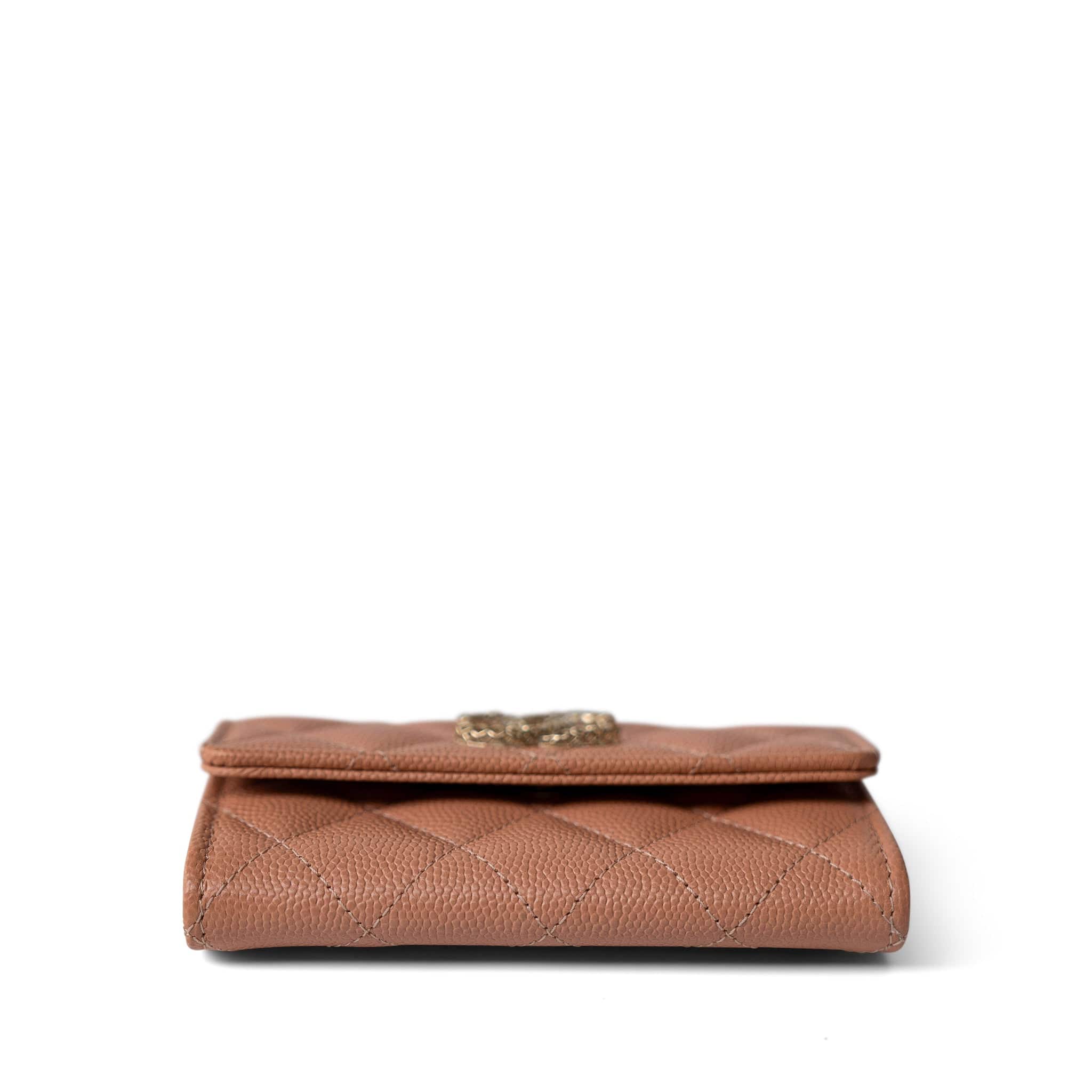 CHANEL Wallet Beige 23P Rose Beige Caviar Quilted Flap O Card Holder - Redeluxe