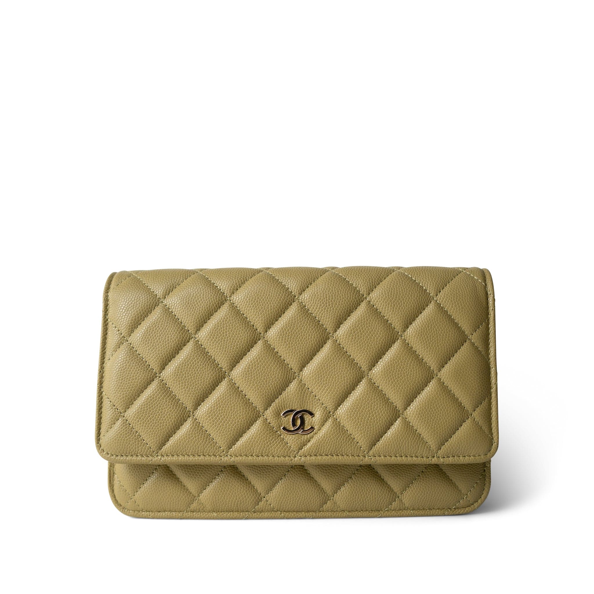 CHANEL Wallet Green Green Yellow Moss Caviar Quilted Wallet on Chain WOC Light Gold Hardware - Redeluxe