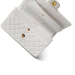 CHANEL White Lambskin Quilted Medium Classic Flap Gold Hardware - Redeluxe