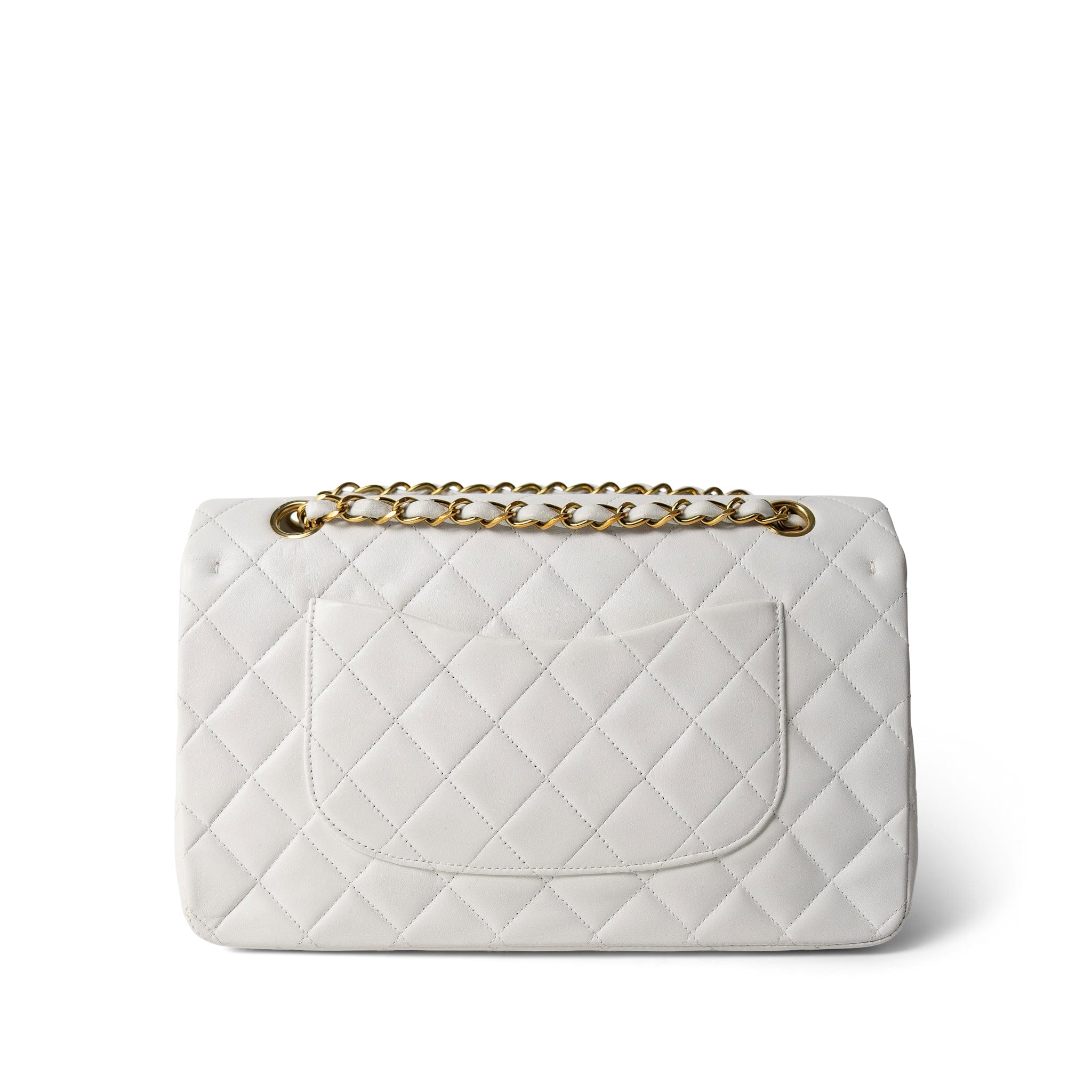CHANEL White Lambskin Quilted Medium Classic Flap Gold Hardware - Redeluxe