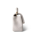 CHANEL White Mini Top Handle Pearly White Iridescent Lambskin Quilted Aged Gold Hardware - Redeluxe