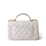 CHANEL White Mini Top Handle Pearly White Iridescent Lambskin Quilted Aged Gold Hardware - Redeluxe