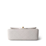 CHANEL White Mini Top Handle Pearly White Iridescent Lambskin Quilted Aged Gold Hardware - Redeluxe