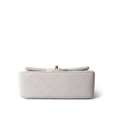 CHANEL White Mini Top Handle Pearly White Iridescent Lambskin Quilted Aged Gold Hardware - Redeluxe