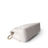 CHANEL White Mini Top Handle Pearly White Iridescent Lambskin Quilted Aged Gold Hardware - Redeluxe