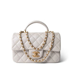 CHANEL White Mini Top Handle Pearly White Iridescent Lambskin Quilted Aged Gold Hardware - Redeluxe