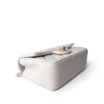 CHANEL White Mini Top Handle Pearly White Iridescent Lambskin Quilted Aged Gold Hardware - Redeluxe