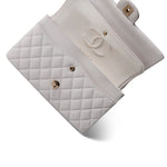 CHANEL White White Caviar Quilted Classic Flap Medium Light Gold Hardware - Redeluxe