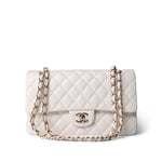 CHANEL White White Caviar Quilted Medium Classic Flap Light Gold Hardware - Redeluxe