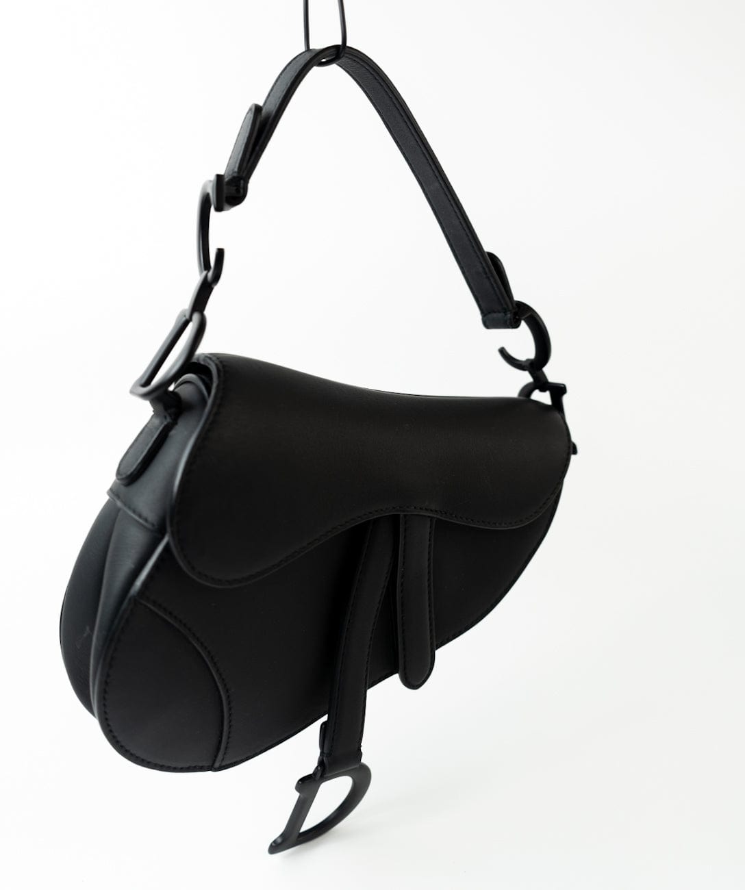 Christian Dior Handbag Black Dior Mini Ultramatte Black Saddle Bag Grained Calfskin Leather - Redeluxe