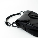 Christian Dior Handbag Black Dior Mini Ultramatte Black Saddle Bag Grained Calfskin Leather - Redeluxe