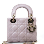 Christian Dior Handbag Christian Dior Mini Lady Dior Lotus Cannage  Pale Lilac Pink Pearlescent Lambskin - Redeluxe