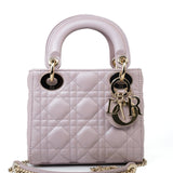 Christian Dior Handbag Christian Dior Mini Lady Dior Lotus Cannage  Pale Lilac Pink Pearlescent Lambskin - Redeluxe