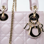 Christian Dior Handbag Christian Dior Mini Lady Dior Lotus Cannage  Pale Lilac Pink Pearlescent Lambskin - Redeluxe