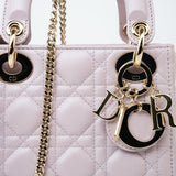 Christian Dior Handbag Christian Dior Mini Lady Dior Lotus Cannage  Pale Lilac Pink Pearlescent Lambskin - Redeluxe