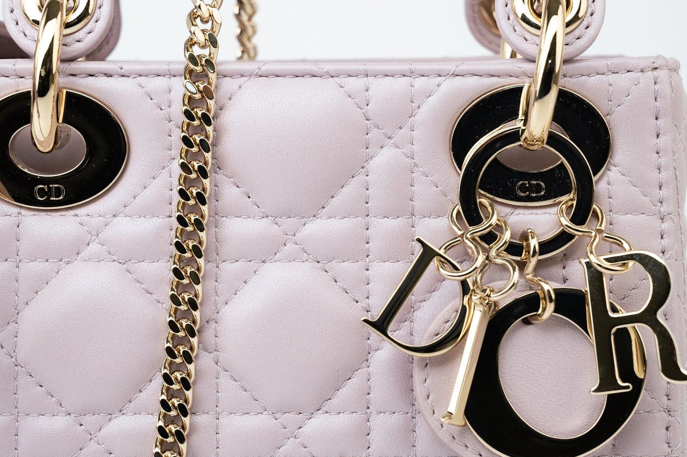 Christian Dior Handbag Christian Dior Mini Lady Dior Lotus Cannage  Pale Lilac Pink Pearlescent Lambskin - Redeluxe