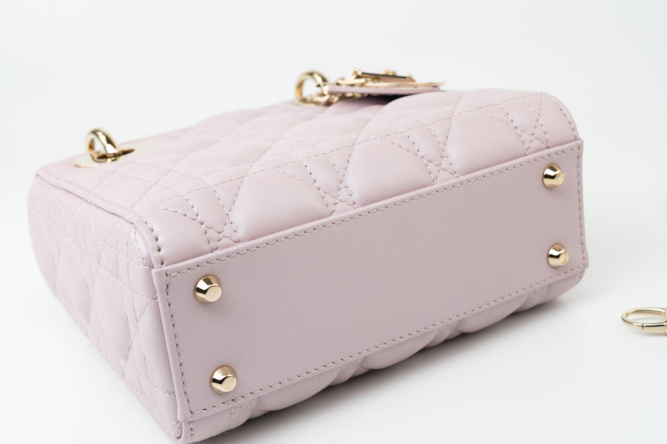 Christian Dior Handbag Christian Dior Mini Lady Dior Lotus Cannage  Pale Lilac Pink Pearlescent Lambskin - Redeluxe