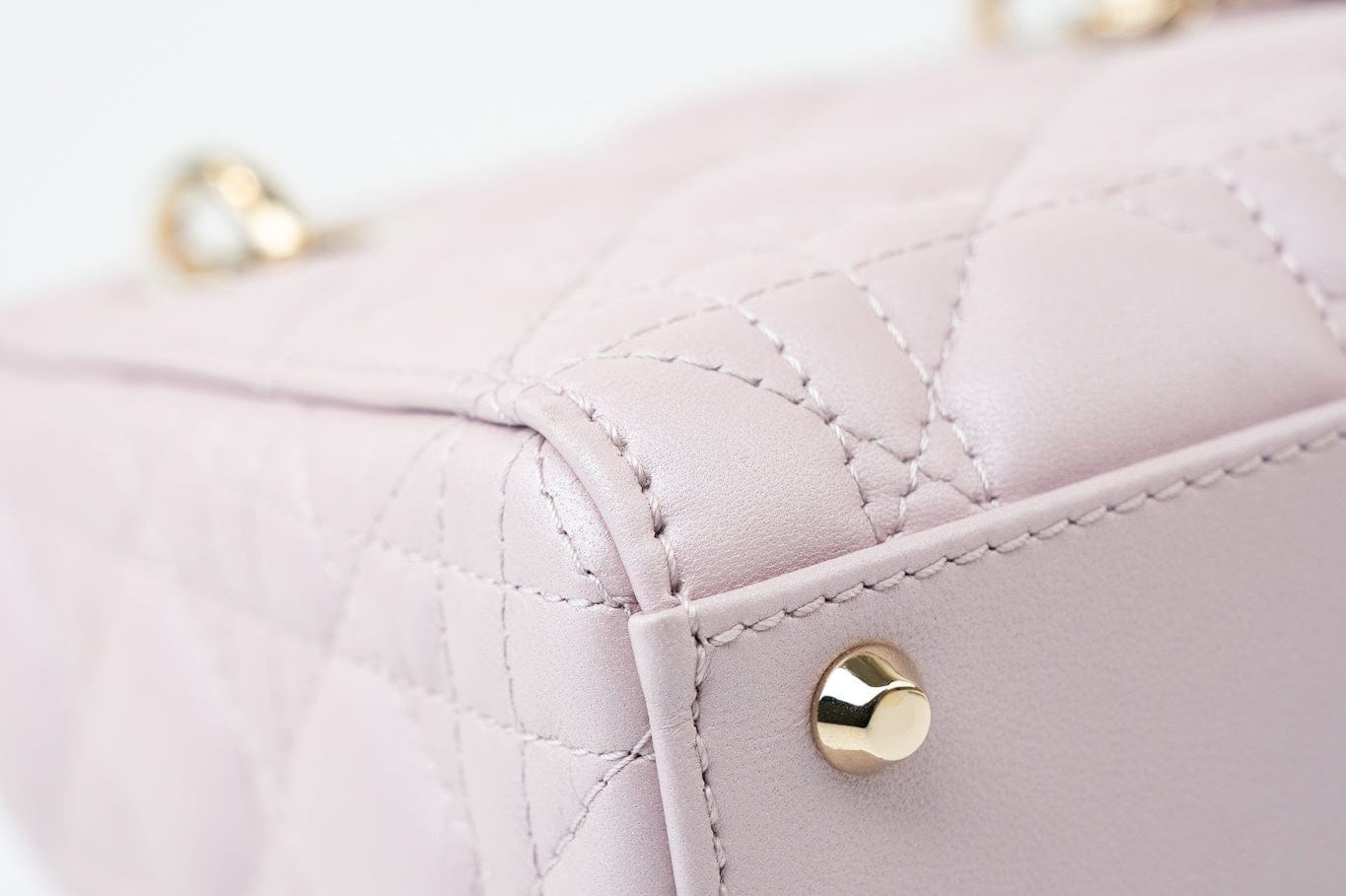 Christian Dior Handbag Christian Dior Mini Lady Dior Lotus Cannage  Pale Lilac Pink Pearlescent Lambskin - Redeluxe