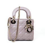 Christian Dior Handbag Christian Dior Mini Lady Dior Lotus Cannage  Pale Lilac Pink Pearlescent Lambskin - Redeluxe