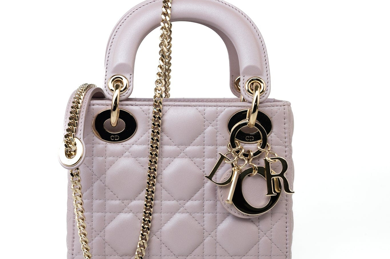 Christian Dior Handbag Christian Dior Mini Lady Dior Lotus Cannage  Pale Lilac Pink Pearlescent Lambskin - Redeluxe