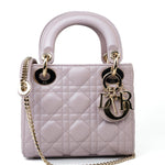 Christian Dior Handbag Christian Dior Mini Lady Dior Lotus Cannage  Pale Lilac Pink Pearlescent Lambskin - Redeluxe