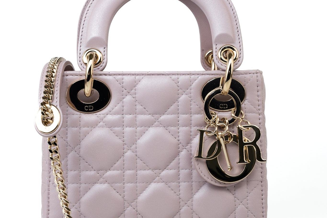 Christian Dior Handbag Christian Dior Mini Lady Dior Lotus Cannage  Pale Lilac Pink Pearlescent Lambskin - Redeluxe