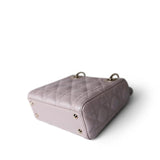 Christian Dior Handbag Lilac Mini Lady Dior Lotus Cannage Pale Lilac Pink Pearlescent Lambskin - Redeluxe