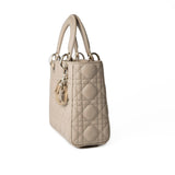 Christian Dior Handbag Small Lady Dior Beige Cannage Lambskin Bag - Redeluxe