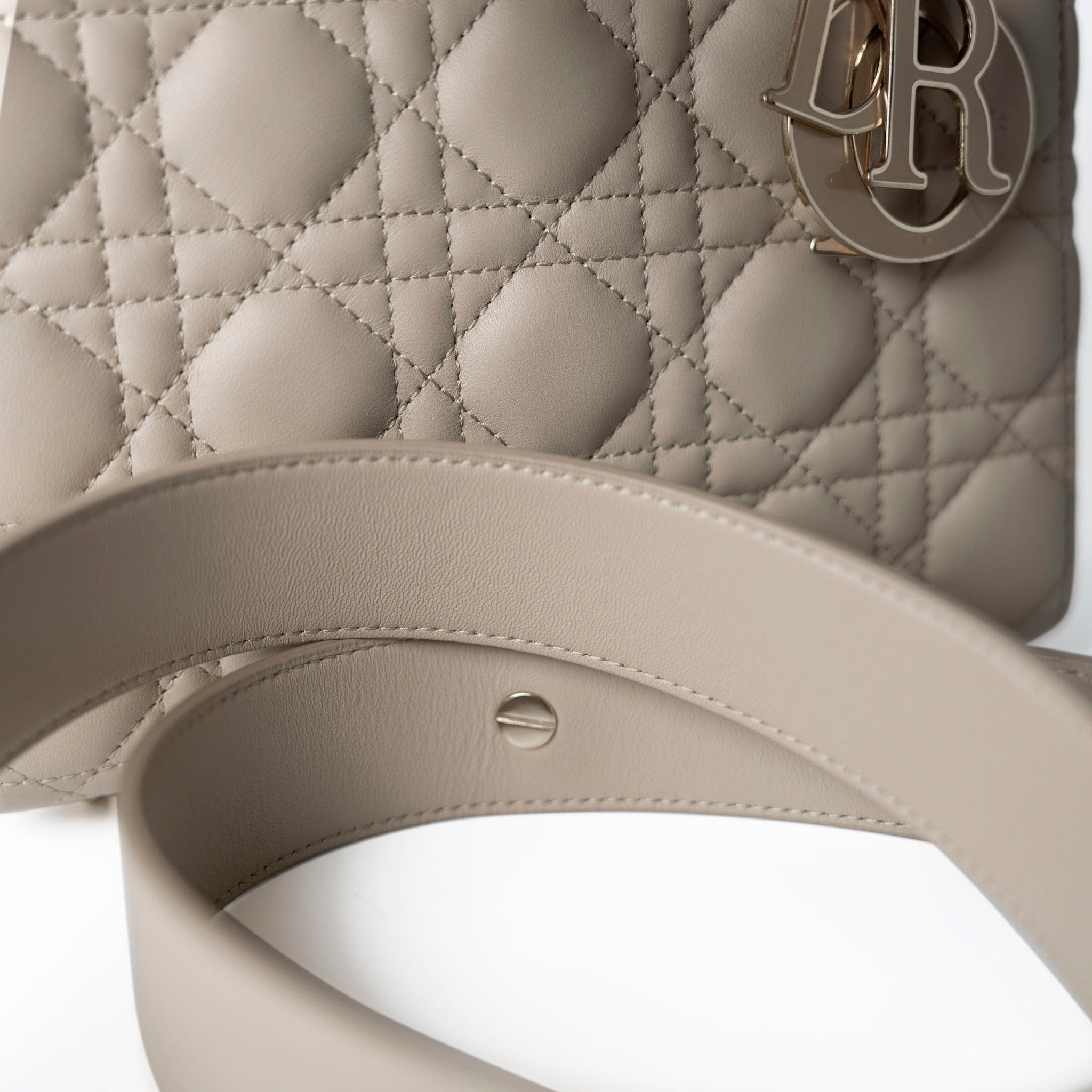 Christian Dior Handbag Small Lady Dior Beige Cannage Lambskin Bag - Redeluxe