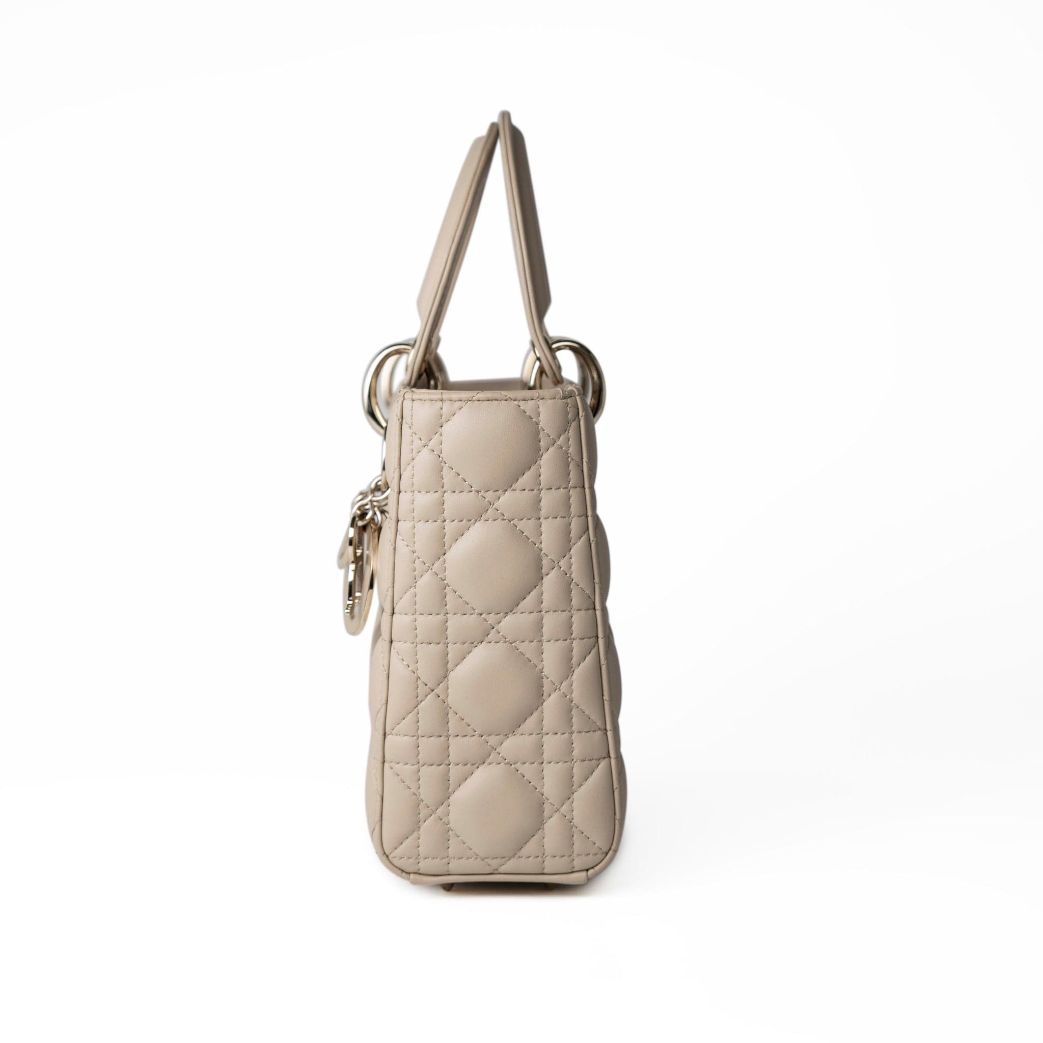 Christian Dior Handbag Small Lady Dior Beige Cannage Lambskin Bag - Redeluxe