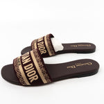 Christian Dior Sandals Brown CHRISTIAN DIOR Canvas Embroidered Dway Mules Slide Sandals 36 Deep Amaran - Redeluxe