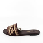 Christian Dior Sandals Brown CHRISTIAN DIOR Canvas Embroidered Dway Mules Slide Sandals 36 Deep Amaran - Redeluxe