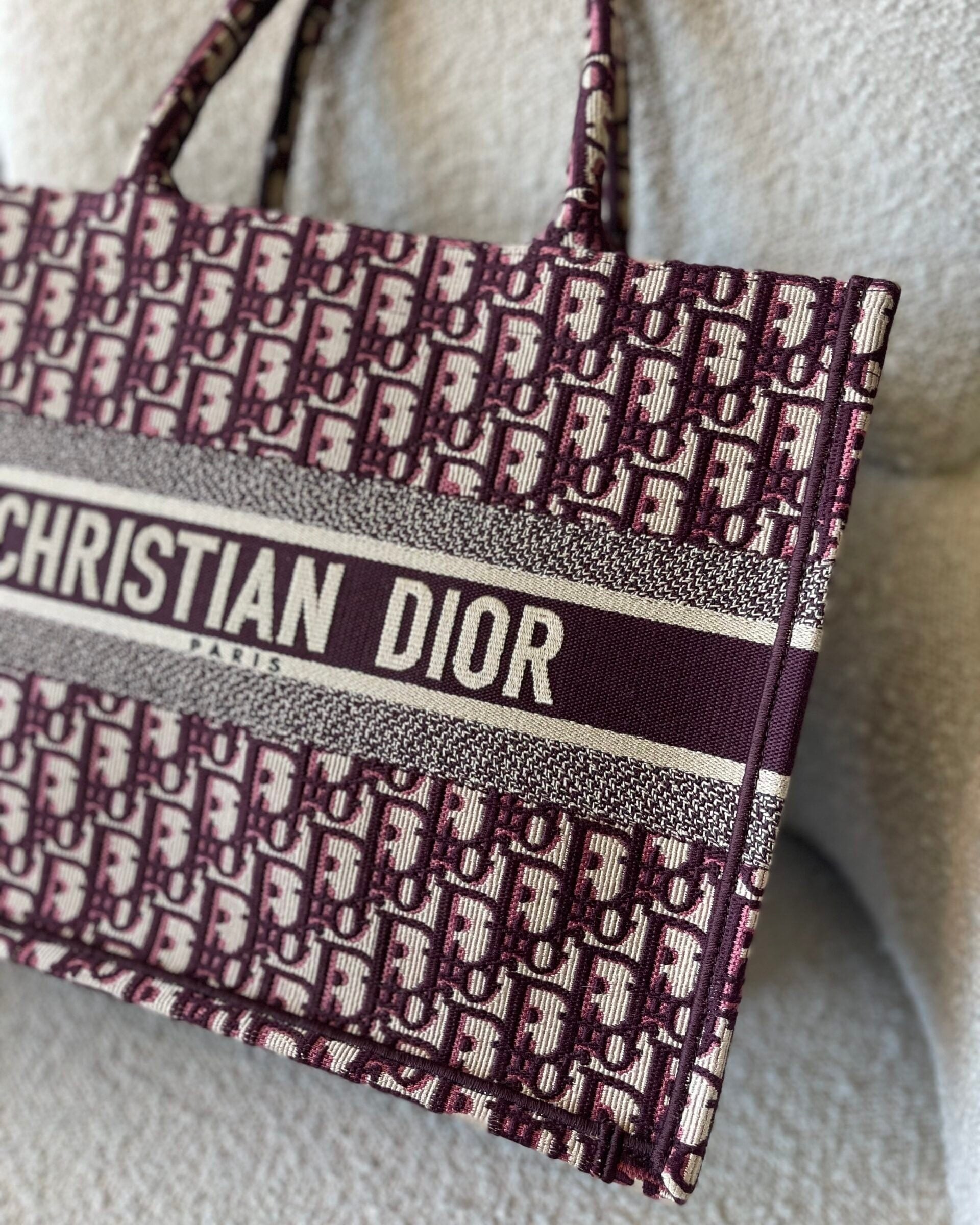 Christian Dior Tote Dior Burgundy Book Tote Medium - Redeluxe
