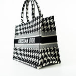 Christian Dior Tote White Dior White/Black Canvas Medium Houndstooth Book Tote Bag - Redeluxe