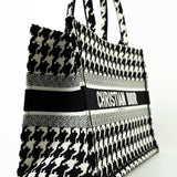 Christian Dior Tote White Dior White/Black Canvas Medium Houndstooth Book Tote Bag - Redeluxe