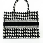 Christian Dior Tote White Dior White/Black Canvas Medium Houndstooth Book Tote Bag - Redeluxe