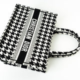 Christian Dior Tote White Dior White/Black Canvas Medium Houndstooth Book Tote Bag - Redeluxe