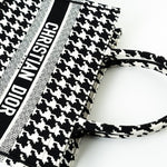 Christian Dior Tote White Dior White/Black Canvas Medium Houndstooth Book Tote Bag - Redeluxe