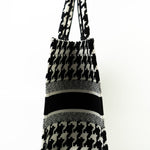 Christian Dior Tote White Dior White/Black Canvas Medium Houndstooth Book Tote Bag - Redeluxe