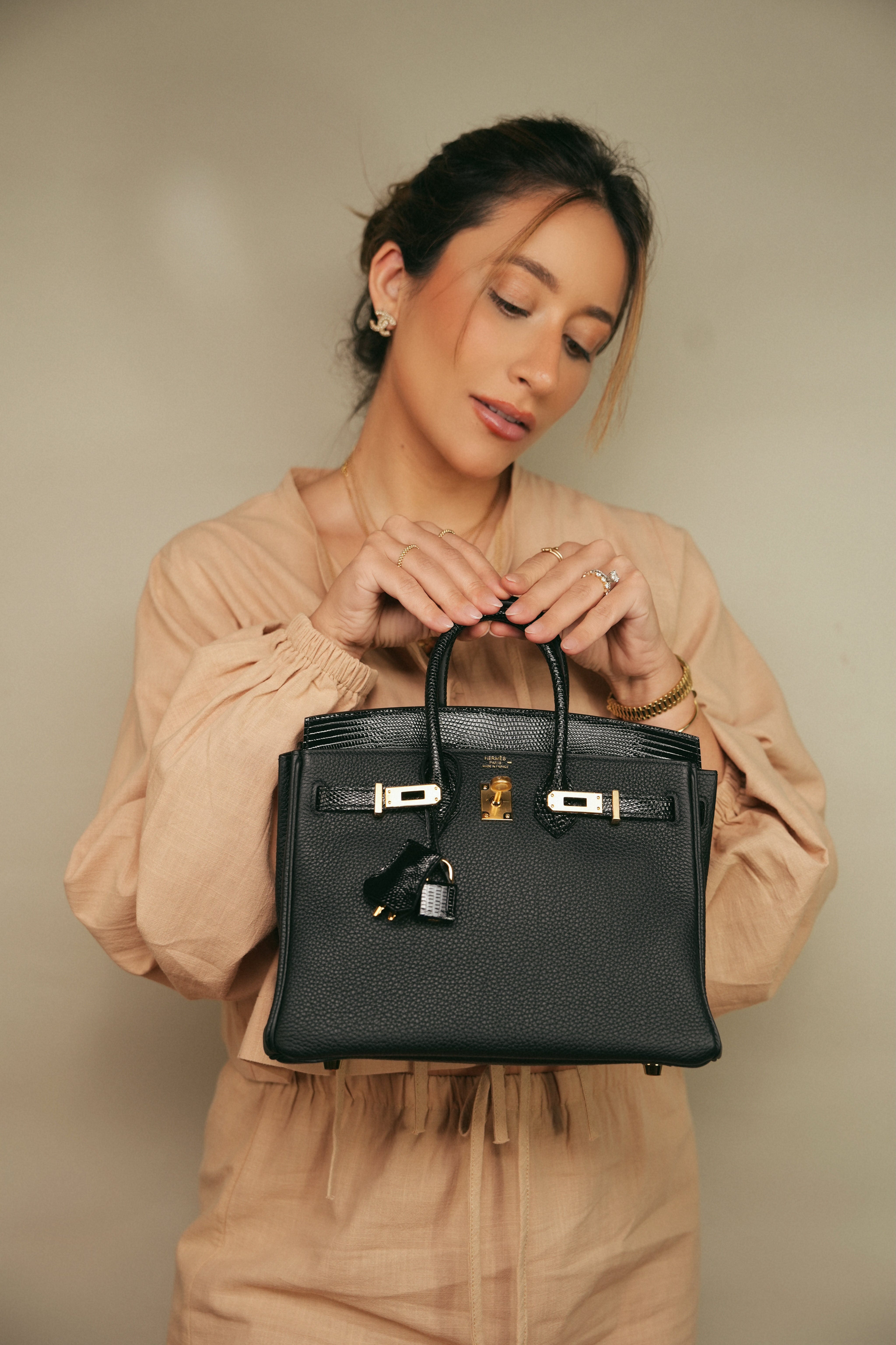Birkin 25 Black Touch Niloticus Lizard/Togo Gold Plated W Stamp