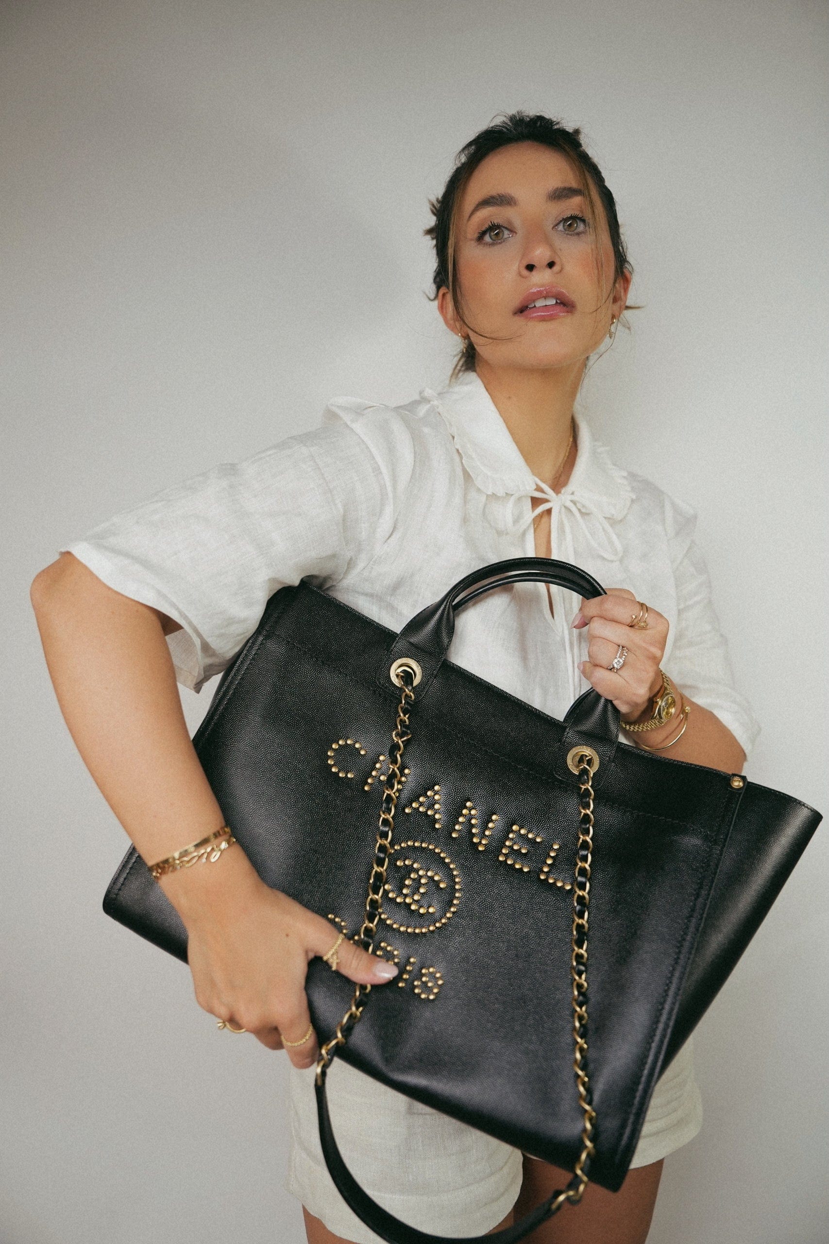 Black Canvas Pearl Medium Deauville Tote Silver Hardware – REDELUXE