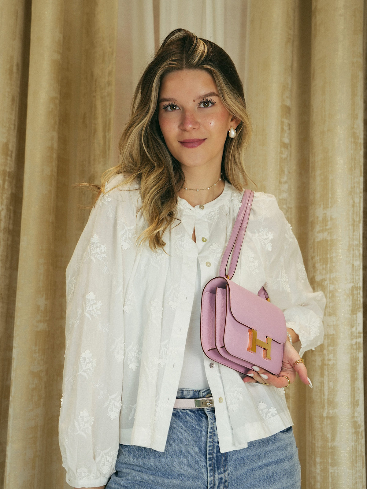 Constance 18 Mauve Sylvestre Chevre Rose Gold Plated U Stamp