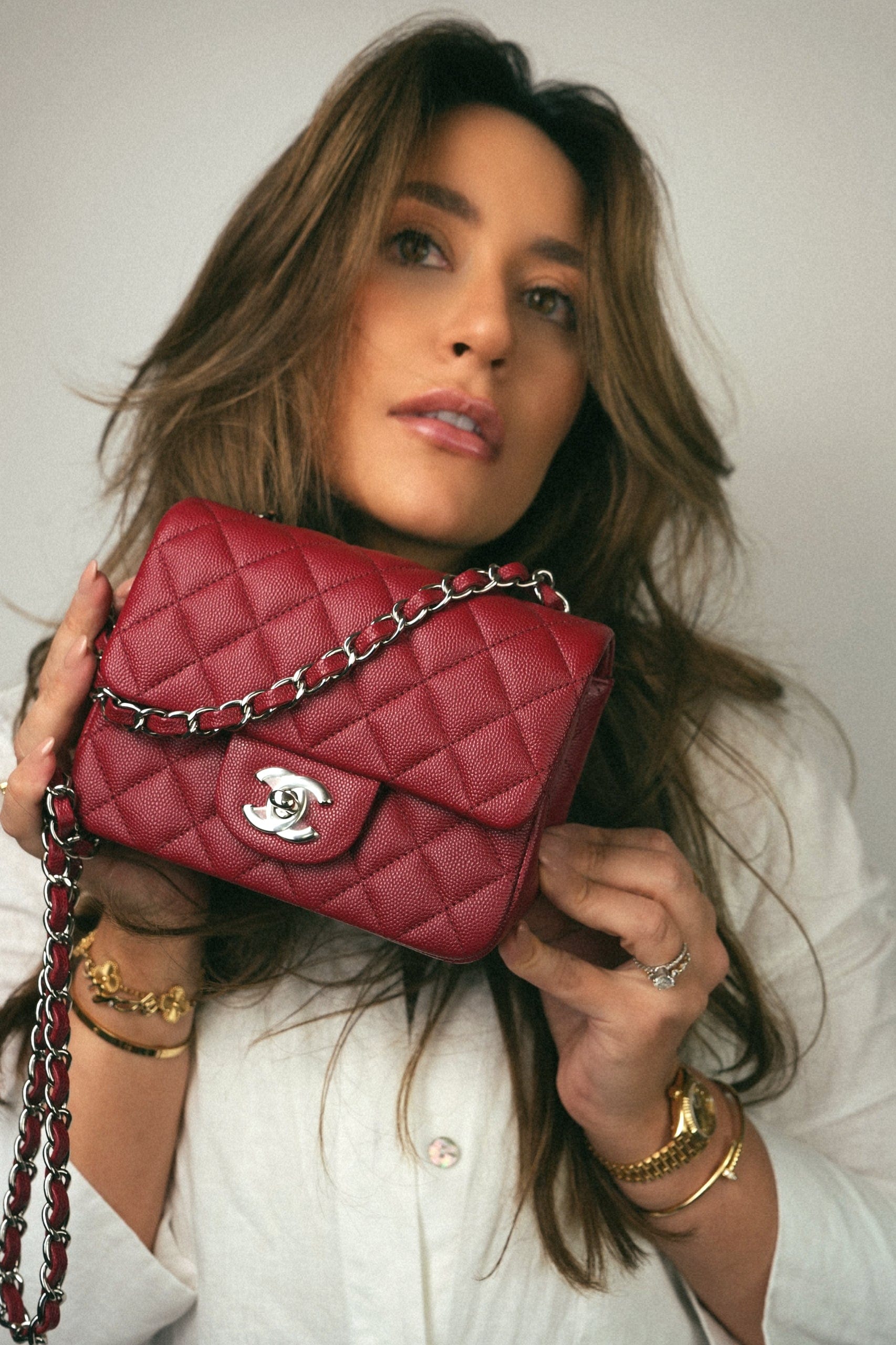 17B Red Caviar Quilted Mini Square Flap Silver Hardware – REDELUXE