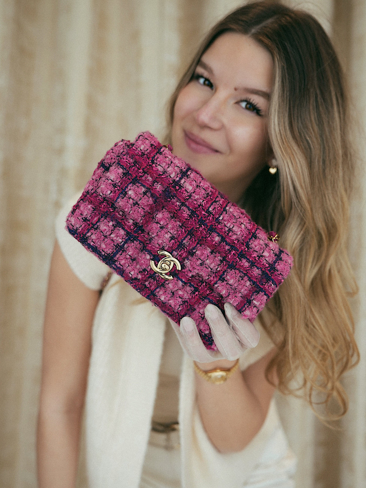 Fuchsia Tweed Quilted Mini Rectangular Flap LGHW