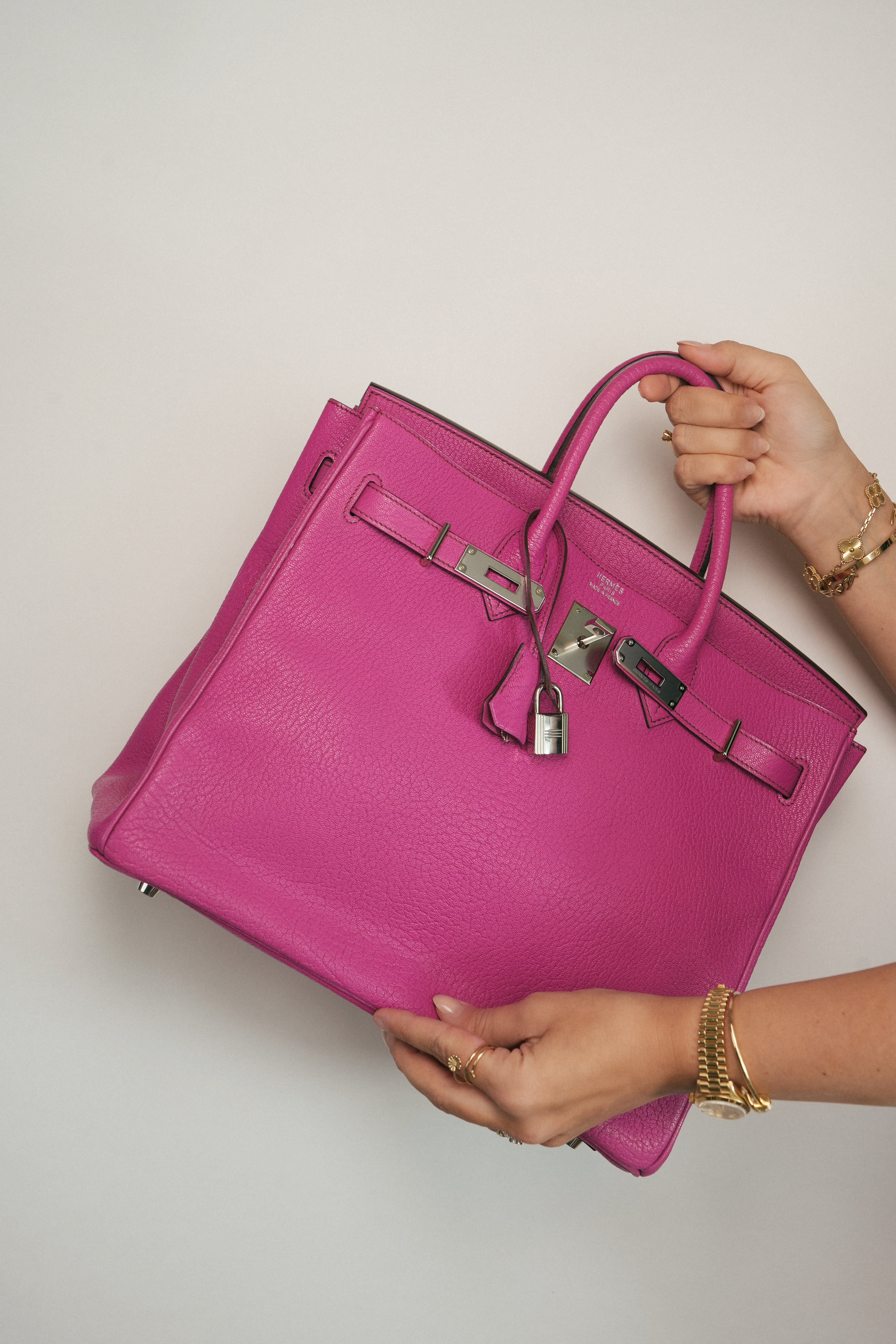 HAC 32 Fuchsia Chèvre de Coromandel Palladium Plated J Square