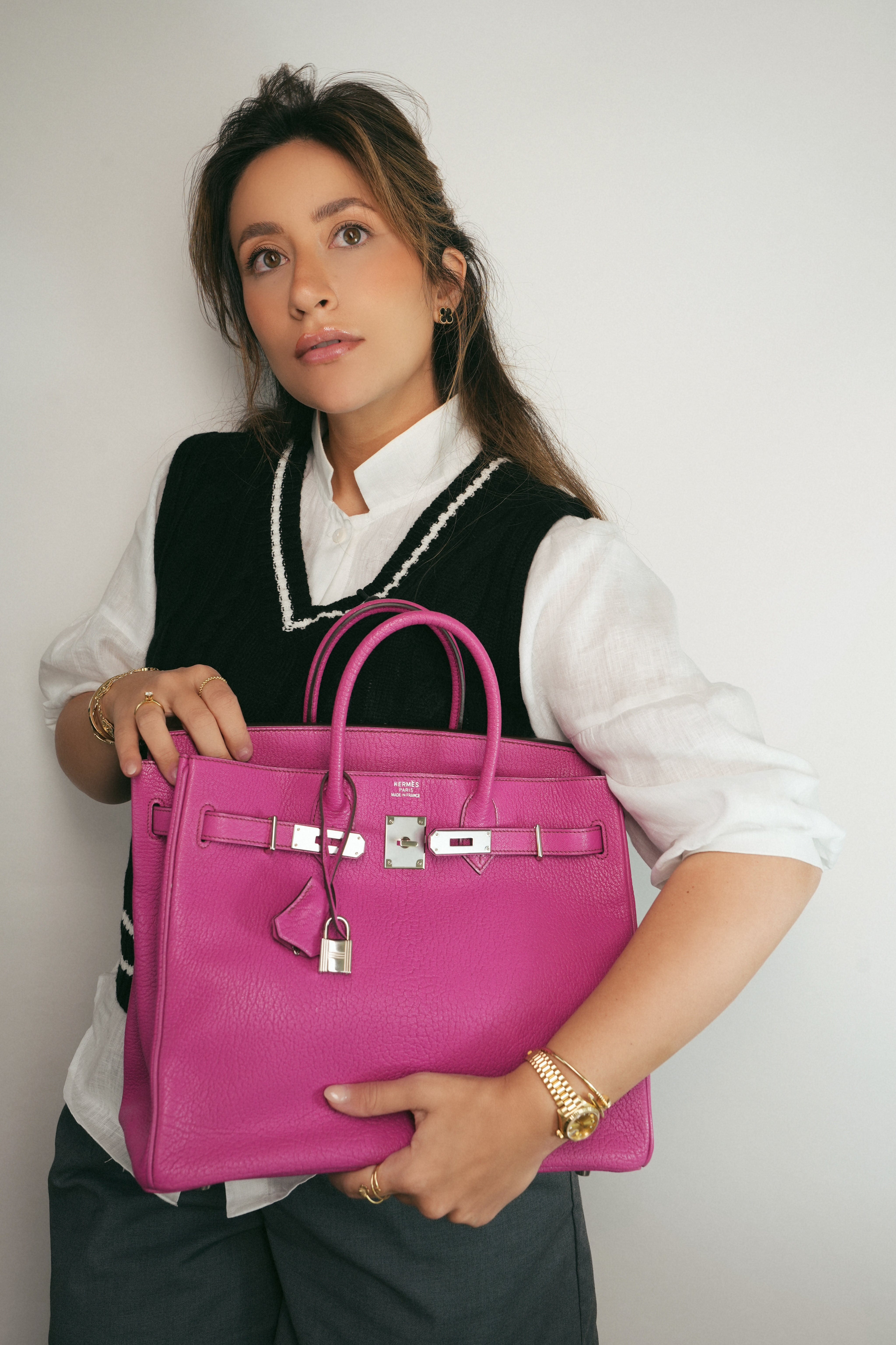 HAC 32 Fuchsia Chèvre de Coromandel Palladium Plated J Square