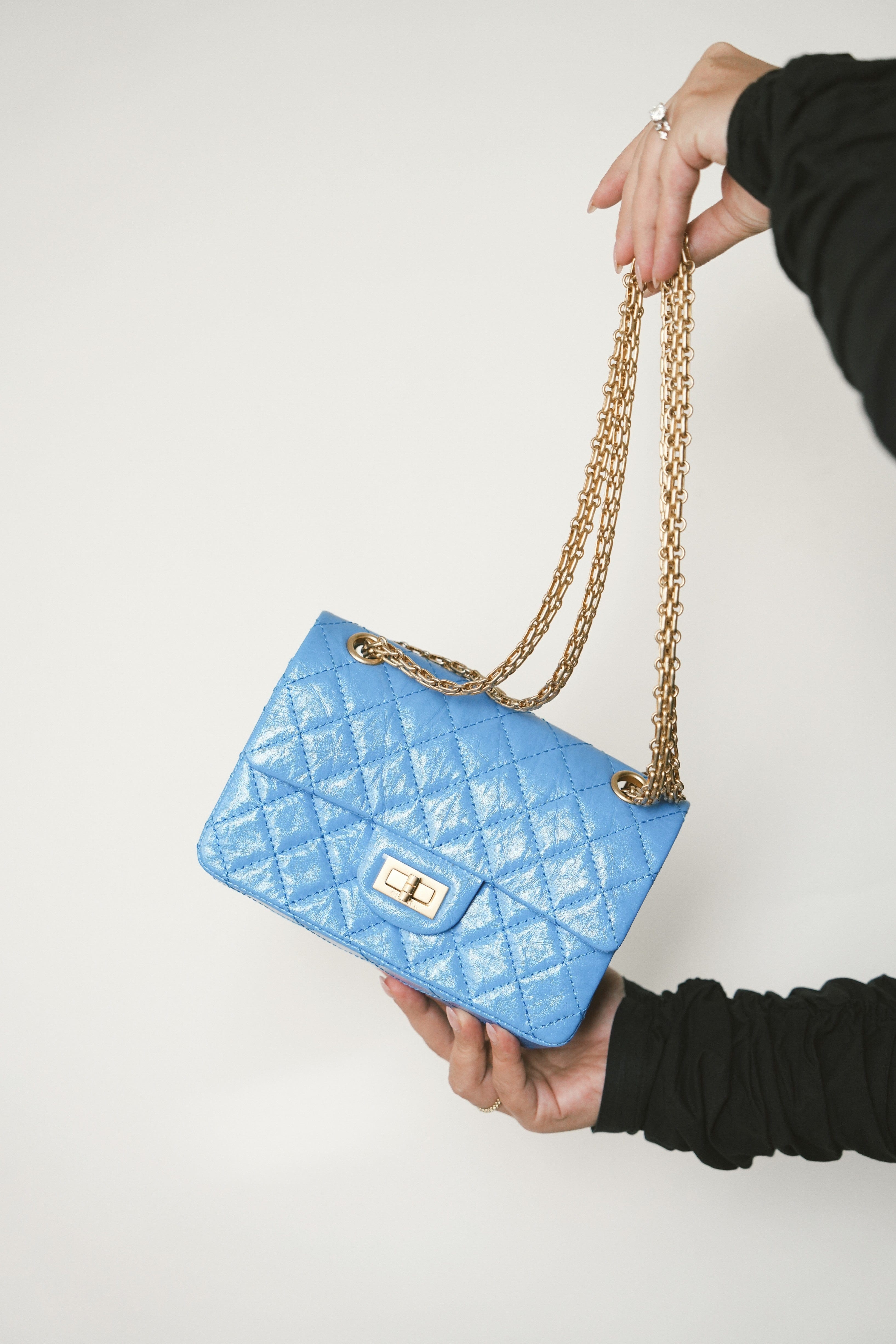 24P Blue Aged Calfskin Quilted Mini Reissue 2.55 Flap Aged Gold